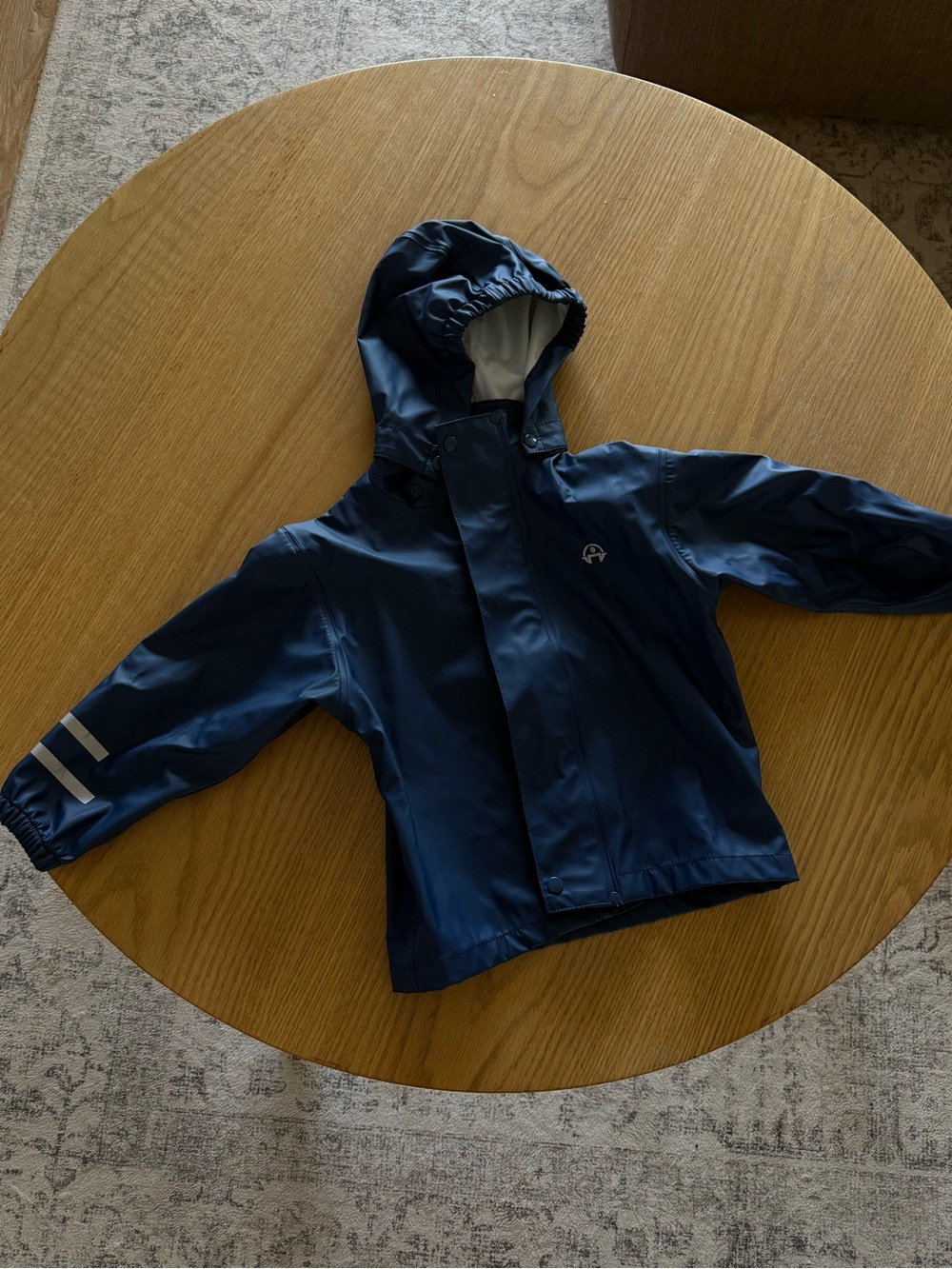 Children's Navy Hooded Raincoat with Reflective Stripes